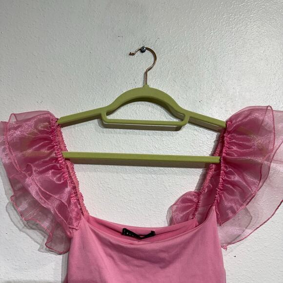 Anything Bling Pink Ruffle Crop Top Sz S NWT - Picture 2 of 11